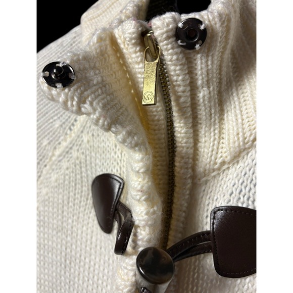 Michael Kors Ivory Sweater Poncho Cape Oversized Full Zip Toggle Closure Sz S - Picture 3 of 15
